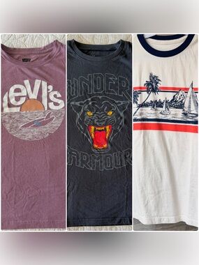 LOT OF 3! LEVI’S, OLD NAVY, UNDER ARMOR Boys Casual Tees in Black, Cream - Sz L